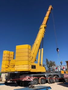 Yellow overhead crane in Houston, Texas